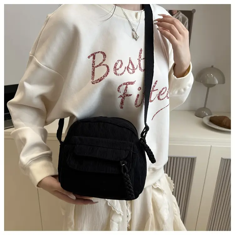 Women's Brown Corded Shoulder Bag for Commute — feature 15