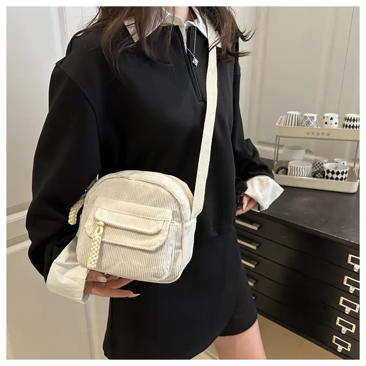 Women's Brown Corded Shoulder Bag for Commute — feature 9