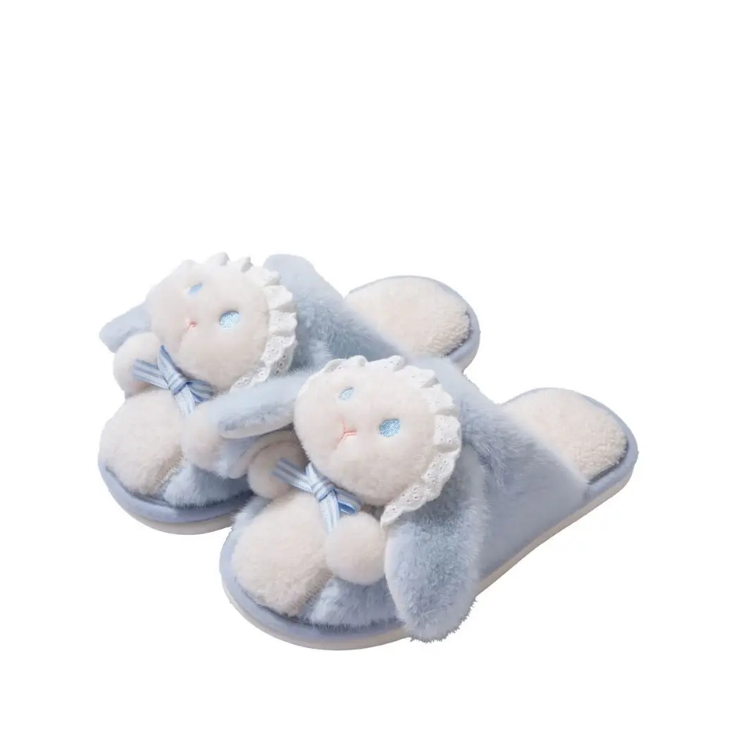 Lolita Girl Heart Cute Rabbit Bear Cotton Slippers Women's Winter Warm Non-Slip Soft Thick-Soled Indoor Plush Confinement Shoes - Image 9