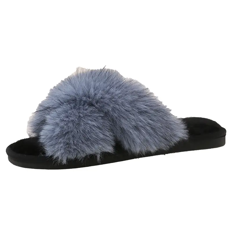 Cross-Border Winter Colorful Mink Fur Open Slippers Cross Fashion Fur Cotton Slippers Home Warm Fur Slippers for Women