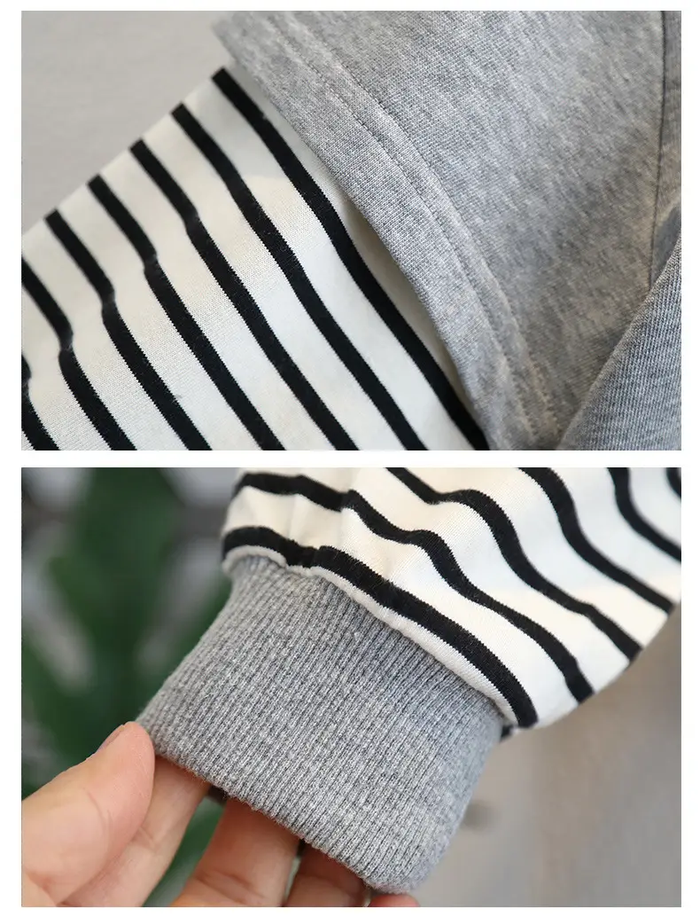 Boys Faux Sweatshirt Long Sleeve Striped Grey — feature 12