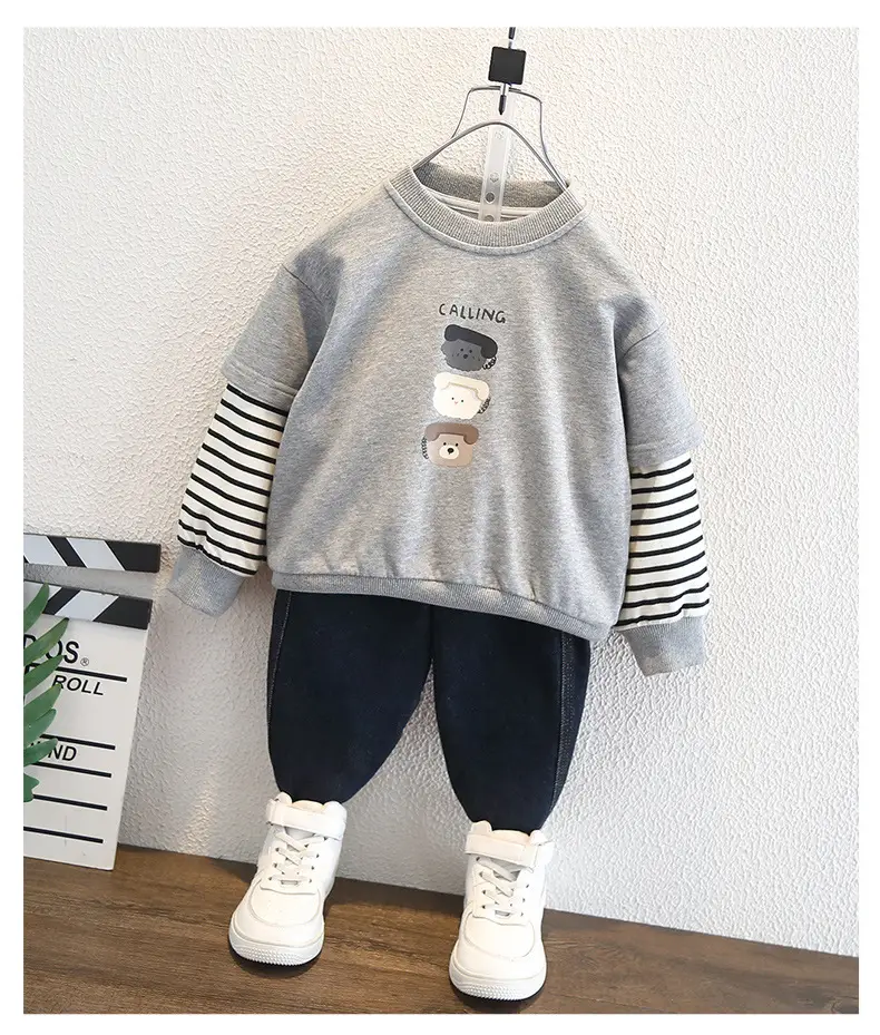 Boys Faux Sweatshirt Long Sleeve Striped Grey — feature 6