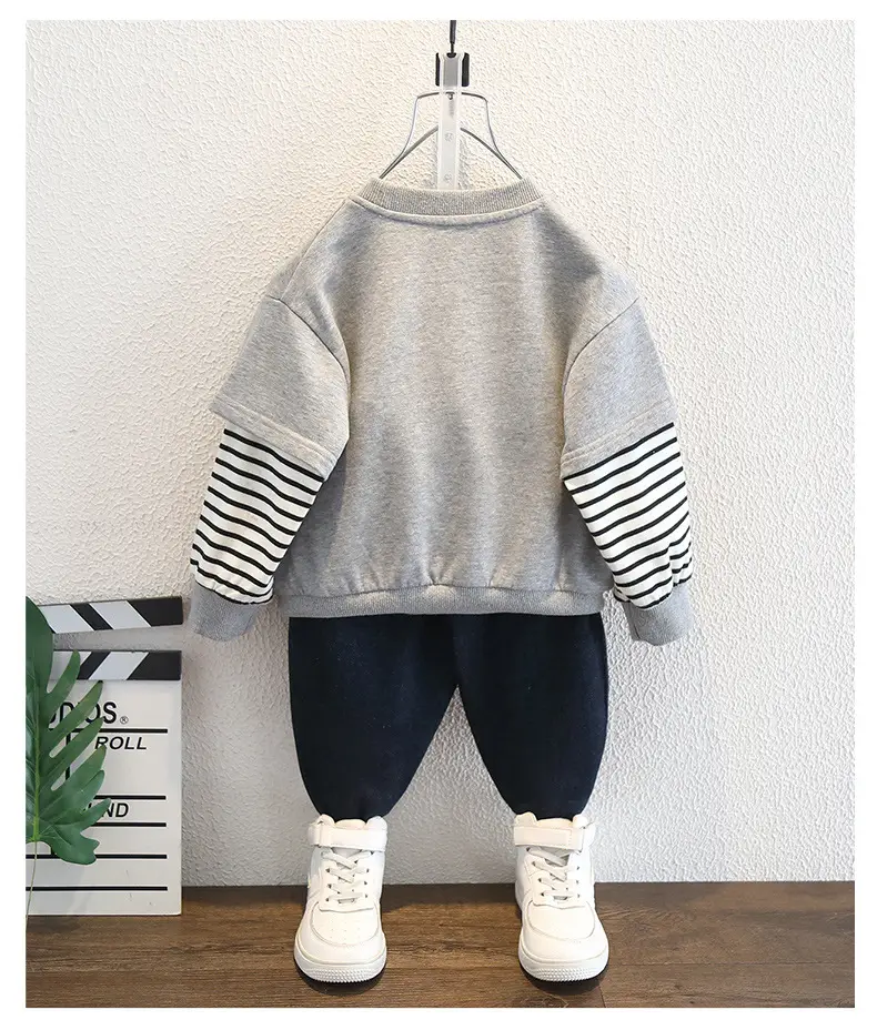 Boys Faux Sweatshirt Long Sleeve Striped Grey — feature 7