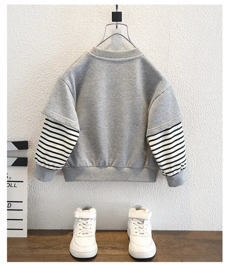 Boys Faux Sweatshirt Long Sleeve Striped Grey — feature 9