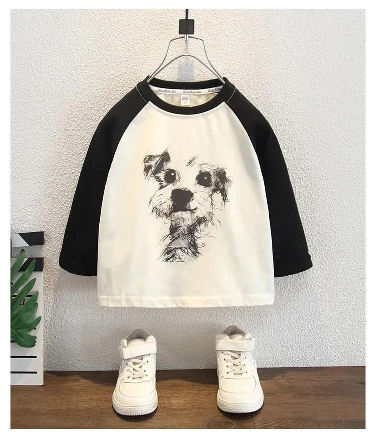 Boys Raglan Sleeve T-Shirt White Black Medium — feature 9