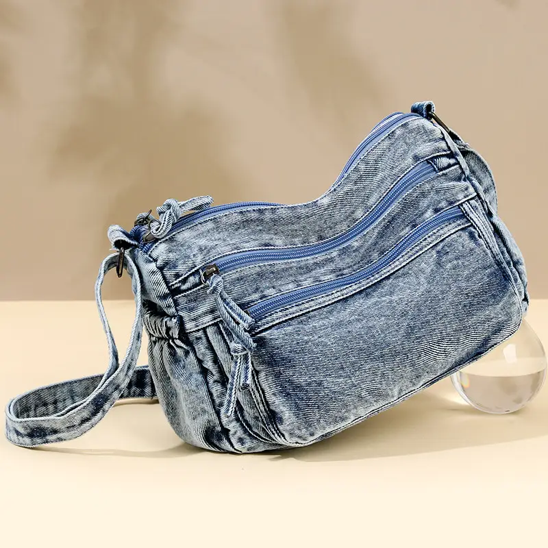 Washed Denim Crossbody Bag for Women Large Capacity - Image 7