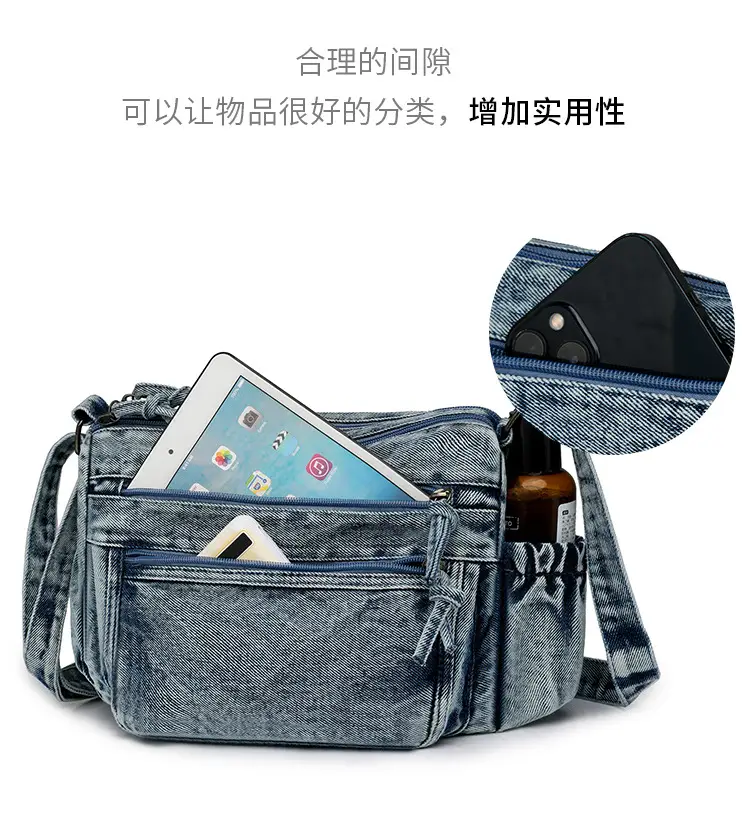 Washed Denim Crossbody Bag for Women Large Capacity — feature 12