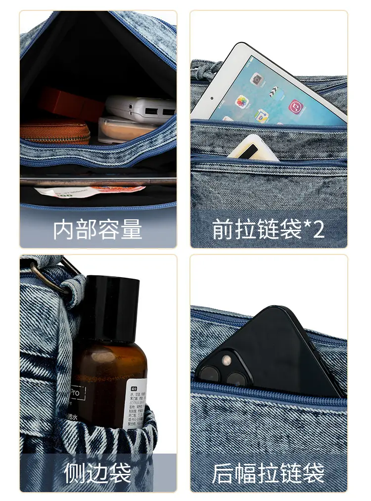 Washed Denim Crossbody Bag for Women Large Capacity — feature 16