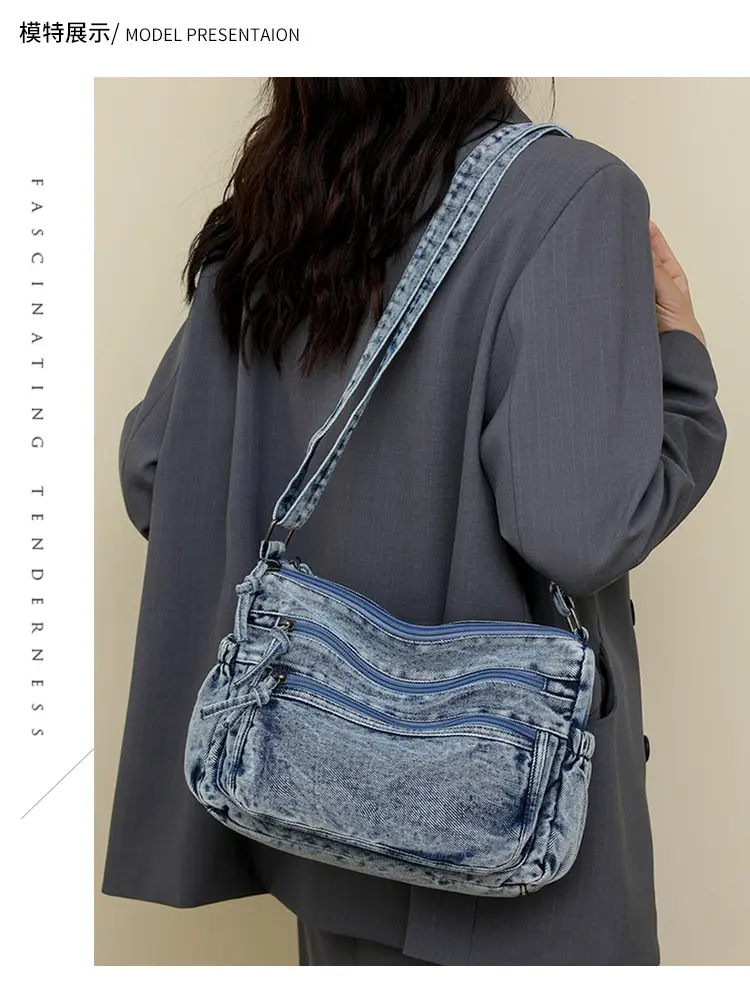 Washed Denim Crossbody Bag for Women Large Capacity — feature 17
