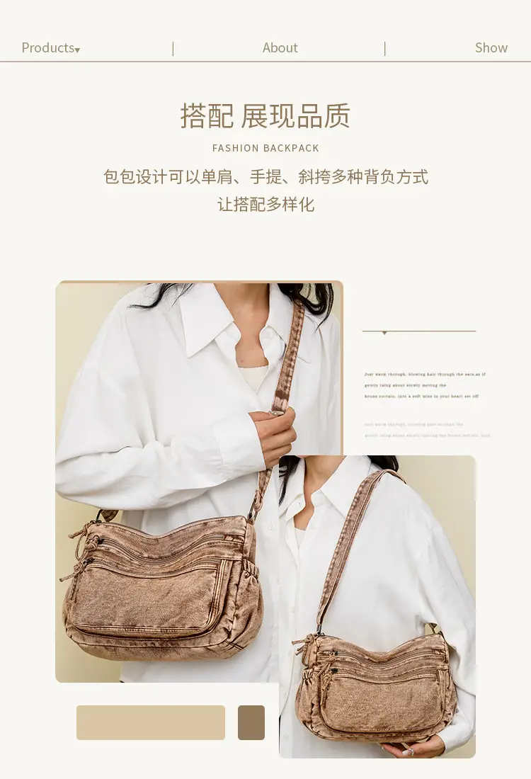 Washed Denim Crossbody Bag for Women Large Capacity — feature 2