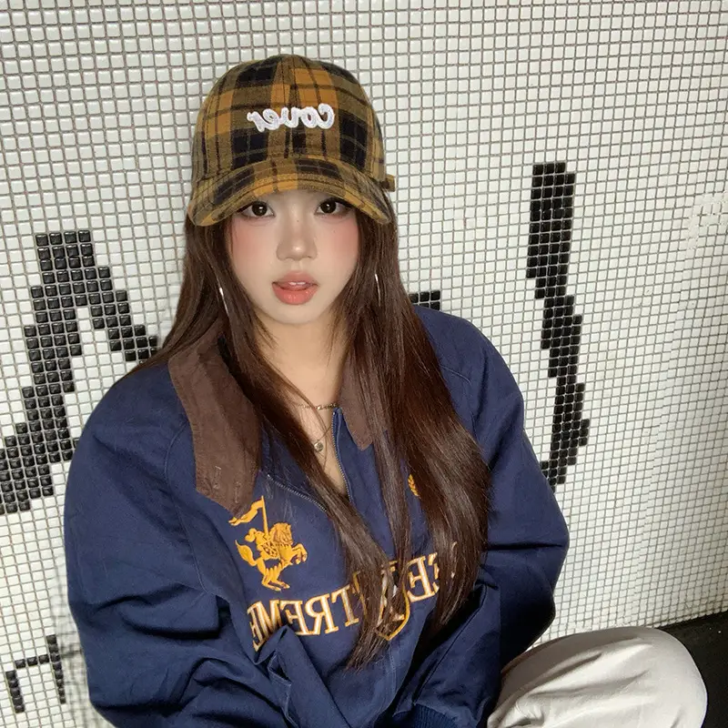 Korean Plaid Baseball Cap for Women with Wide Brim - Image 5