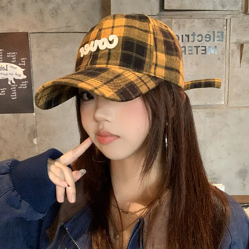 Korean Plaid Baseball Cap for Women with Wide Brim - Image 6