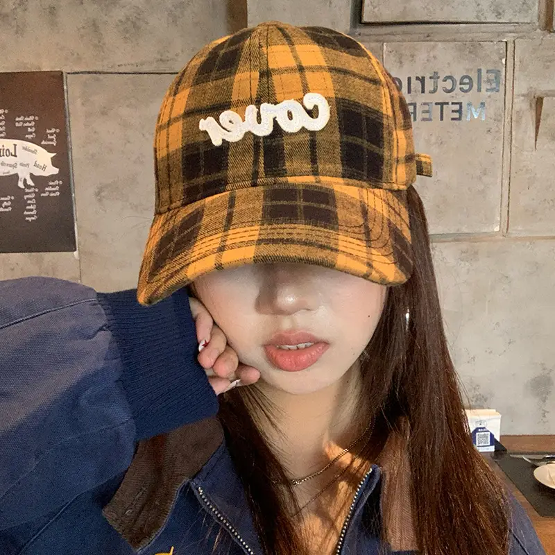 Korean Plaid Baseball Cap for Women with Wide Brim - Image 7