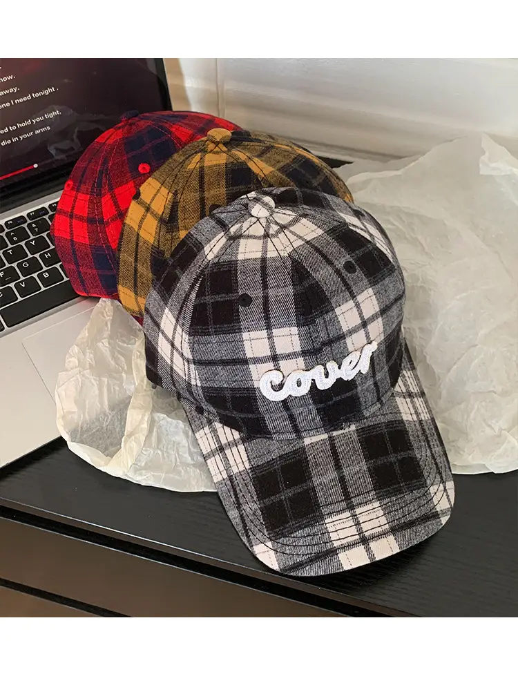 Korean Plaid Baseball Cap for Women with Wide Brim — feature 11