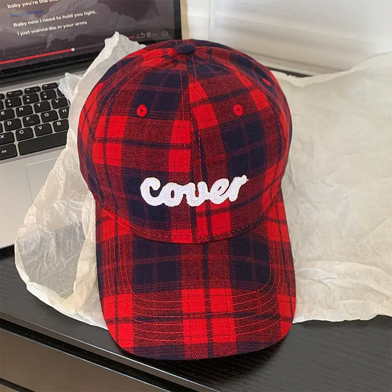 Korean Plaid Baseball Cap for Women with Wide Brim - Image 2