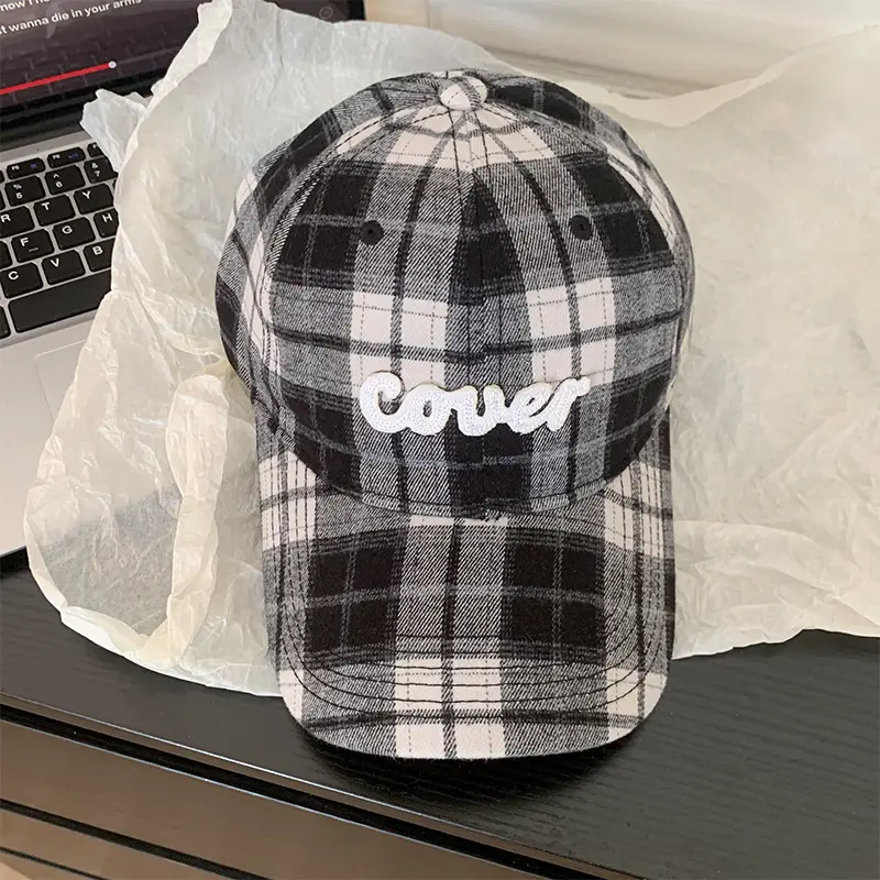 Korean Plaid Baseball Cap for Women with Wide Brim - Image 3
