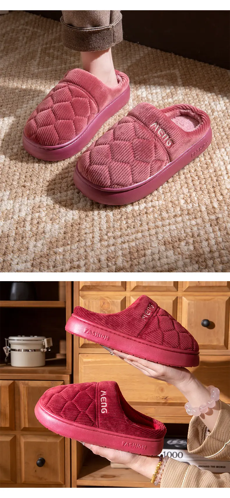 Japanese-Style Silent Cotton Slippers for Women Winter Office Open Indoor Cloth Bottom Home Wooden Floor Four-Season Silent Slippers for Men — feature 12