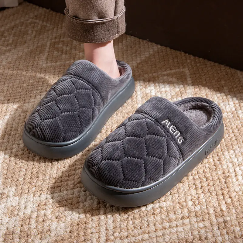 Japanese-Style Silent Cotton Slippers for Women Winter Office Open Indoor Cloth Bottom Home Wooden Floor Four-Season Silent Slippers for Men - Image 2