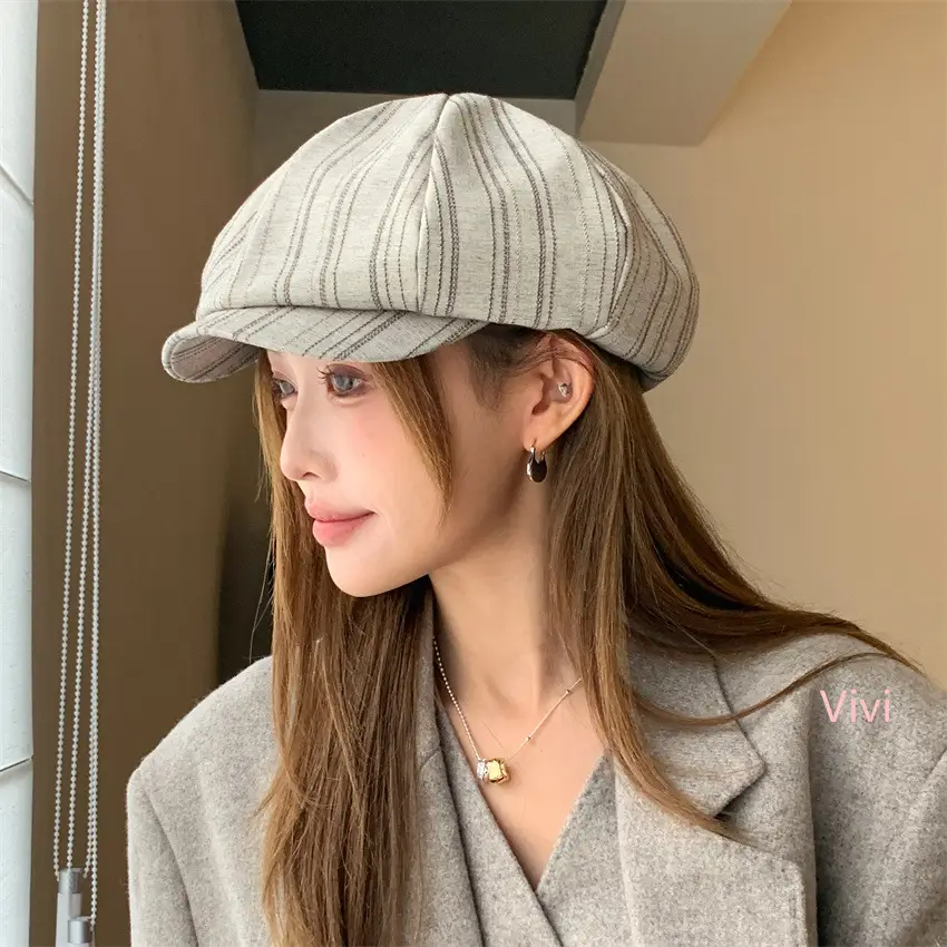Japanese Striped Duckbill Cap for Women Spring Autumn - Image 4