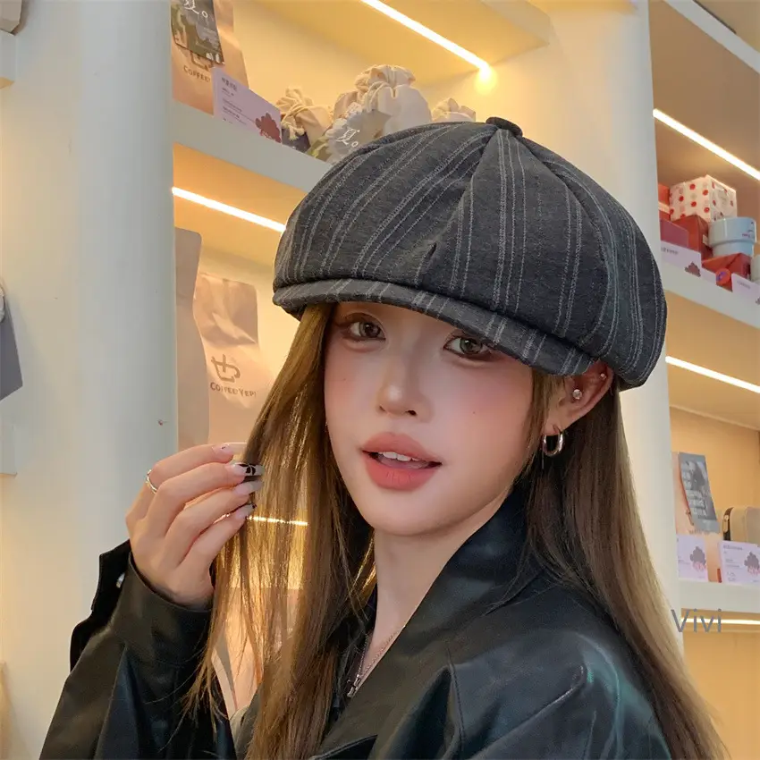 Japanese Striped Duckbill Cap for Women Spring Autumn - Image 6