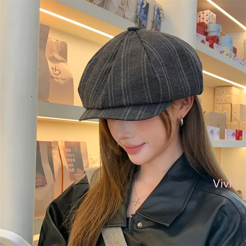 Japanese Striped Duckbill Cap for Women Spring Autumn — feature 4