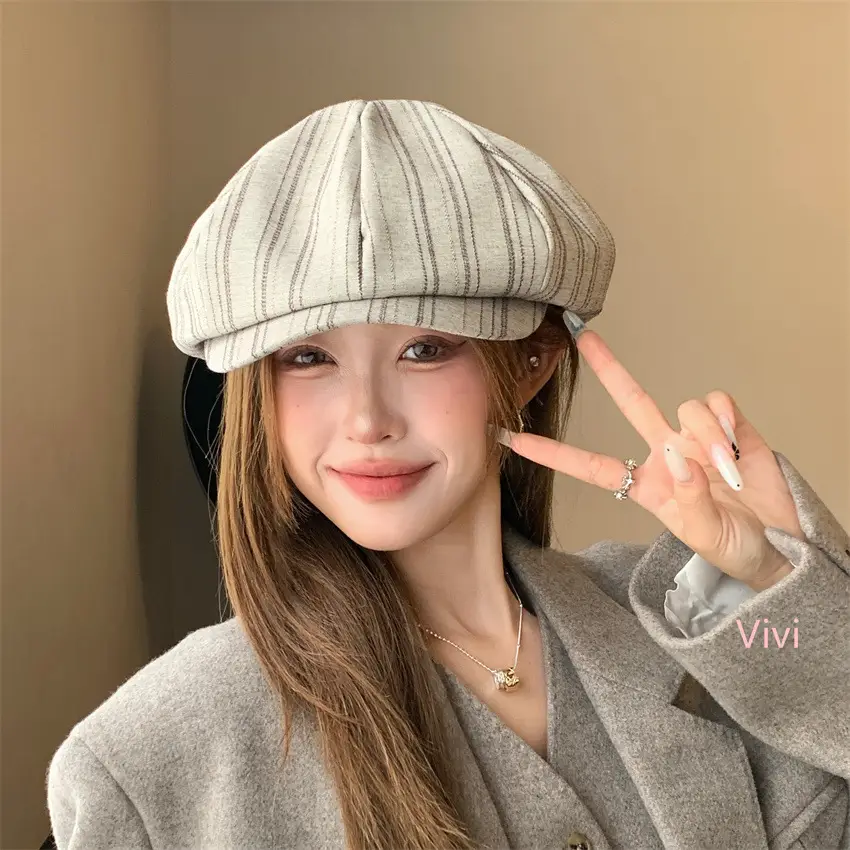 Japanese Striped Duckbill Cap for Women Spring Autumn — feature 6