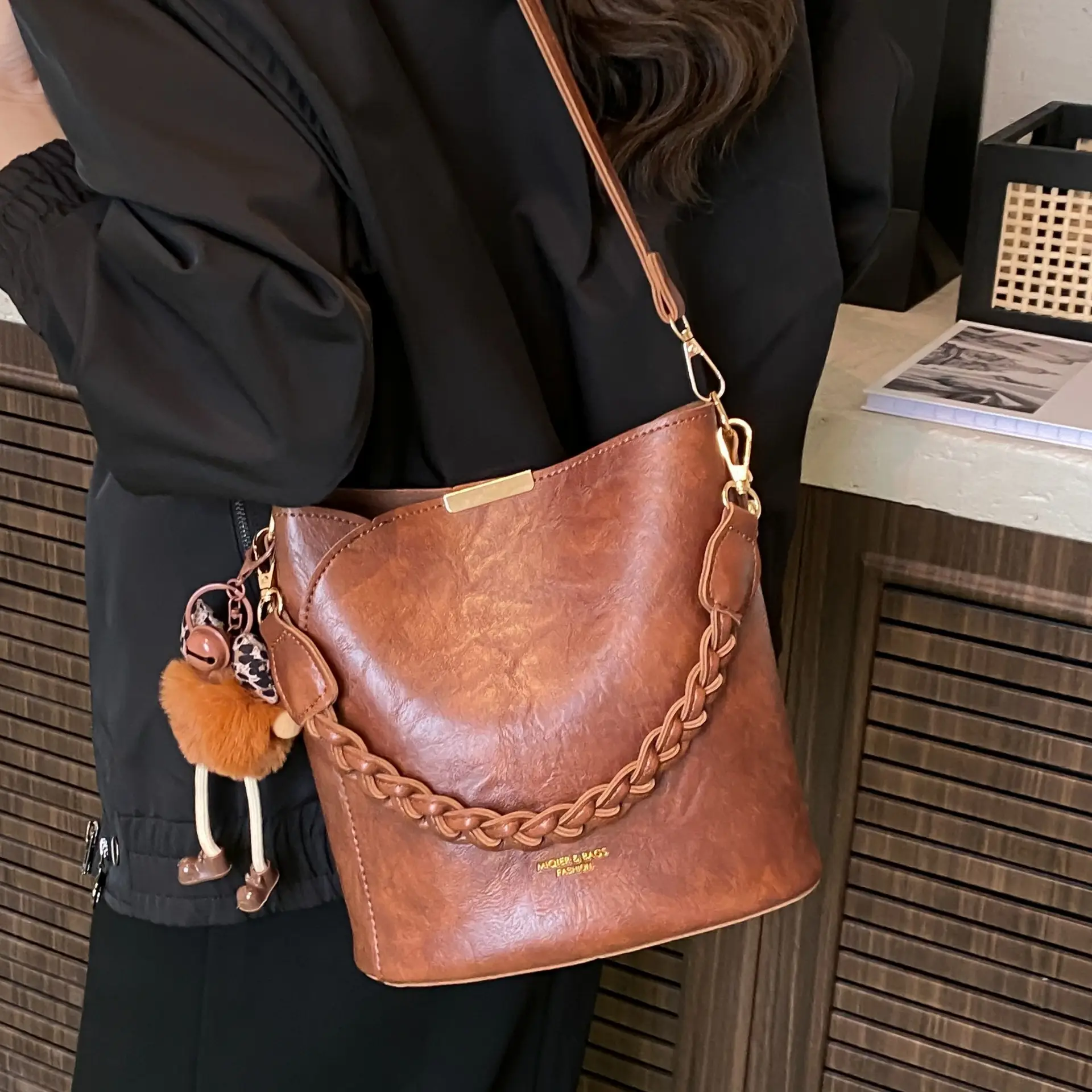 Retro Tote Bag Women Shoulder Crossbody Satchel Brown - Image 10