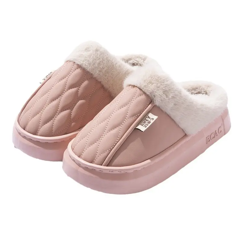 Pu Waterproof Cotton Slippers for Female Couples in Winter for Home Use, Non-Slip Thick Soles and Velvet to Keep Warm, Cotton Shoes for Men in Autumn - Image 7