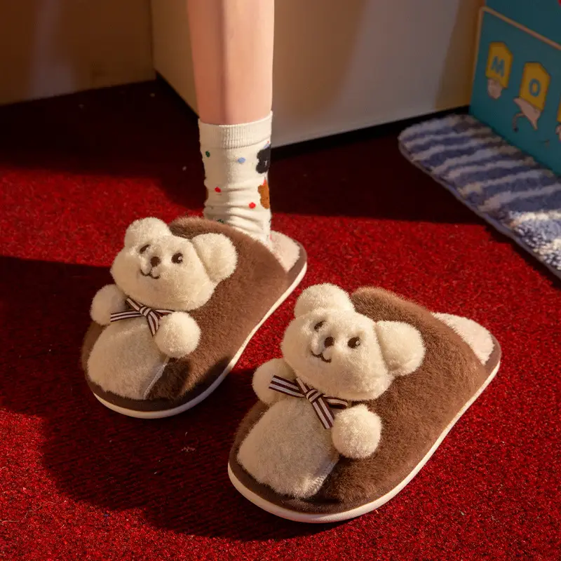 Lolita Girl Heart Cute Rabbit Bear Cotton Slippers Women's Winter Warm Non-Slip Soft Thick-Soled Indoor Plush Confinement Shoes - Image 3