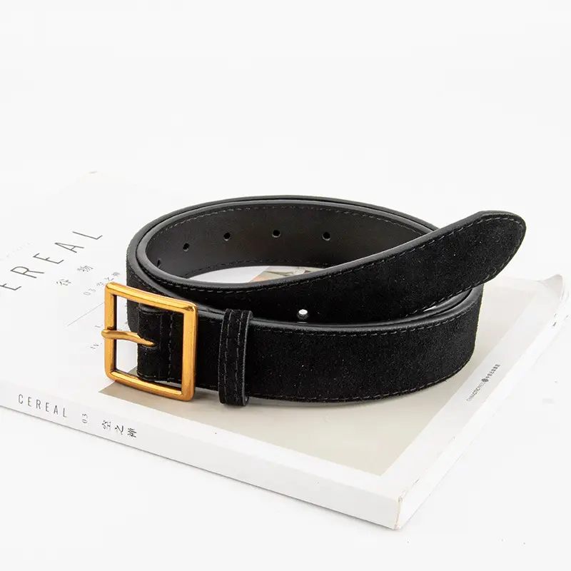 Women's Frosted Cowhide Belt with Gold Buckle, Maroon