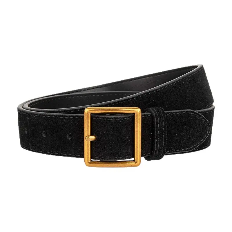 Women's Frosted Cowhide Belt with Gold Buckle, Maroon