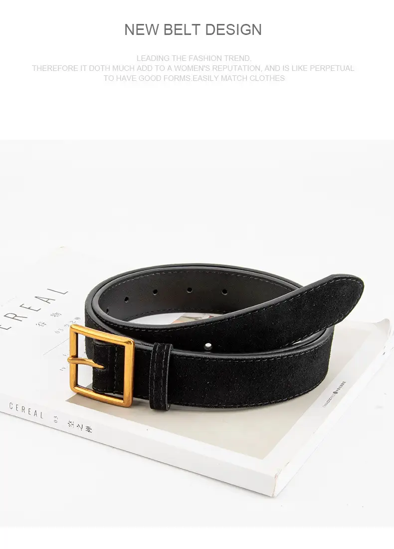 Women's Frosted Cowhide Belt with Gold Buckle, Maroon — feature 11