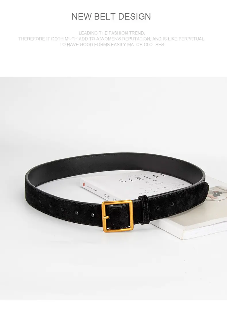 Women's Frosted Cowhide Belt with Gold Buckle, Maroon — feature 12