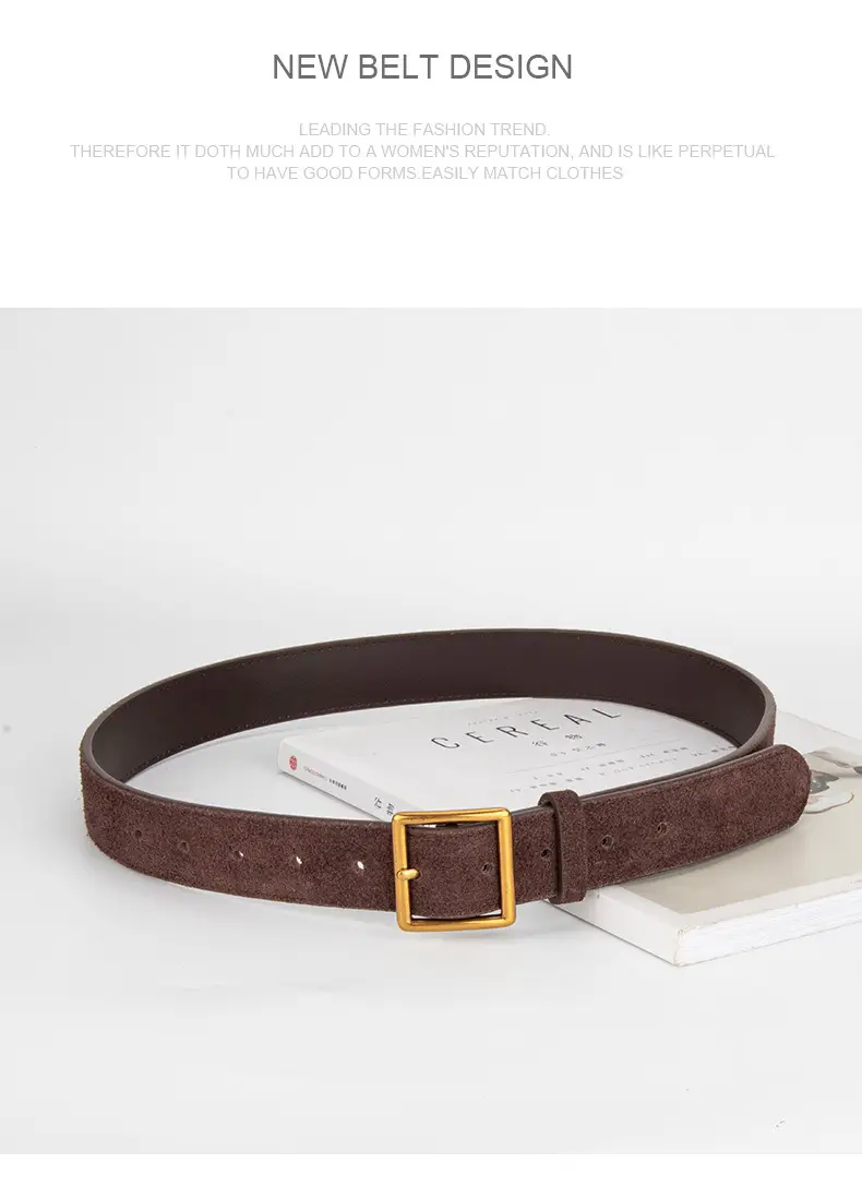 Women's Frosted Cowhide Belt with Gold Buckle, Maroon — feature 13