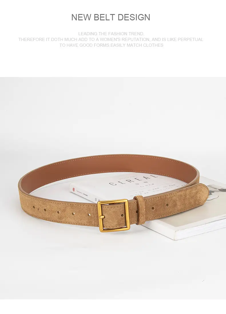 Women's Frosted Cowhide Belt with Gold Buckle, Maroon — feature 14