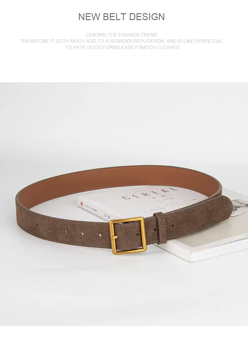 Women's Frosted Cowhide Belt with Gold Buckle, Maroon — feature 15
