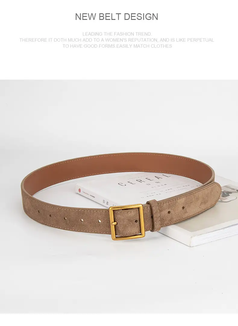 Women's Frosted Cowhide Belt with Gold Buckle, Maroon — feature 16