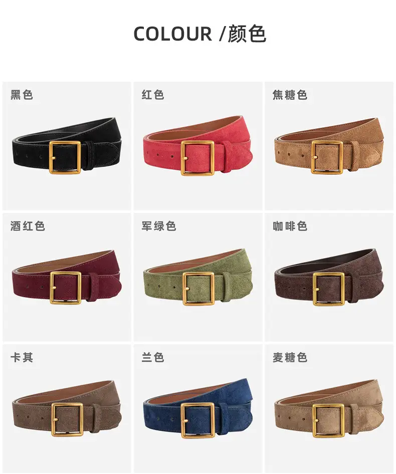 Women's Frosted Cowhide Belt with Gold Buckle, Maroon — feature 8