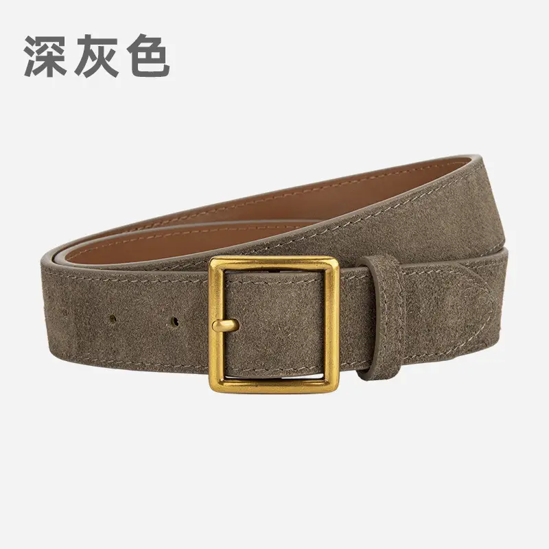 Women's Frosted Cowhide Belt with Gold Buckle, Maroon