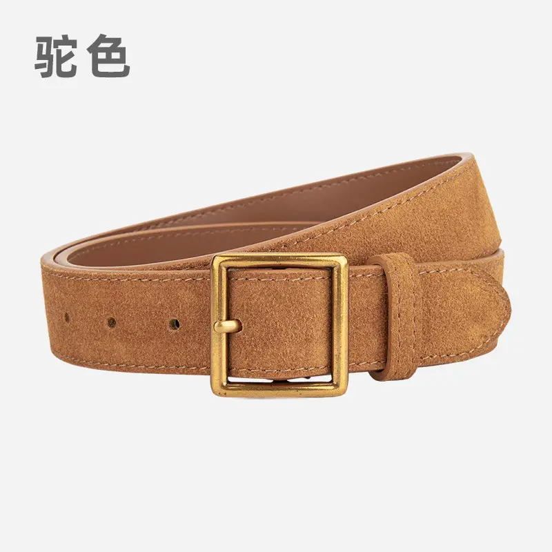 Women's Frosted Cowhide Belt with Gold Buckle, Maroon