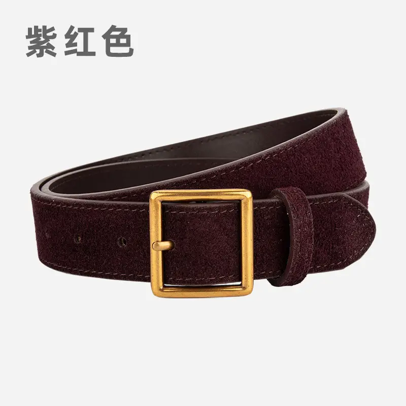 Women's Frosted Cowhide Belt with Gold Buckle, Maroon