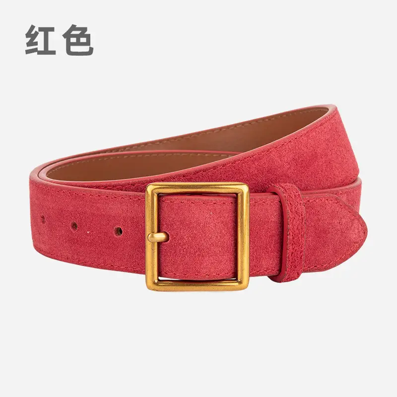 Women's Frosted Cowhide Belt with Gold Buckle, Maroon