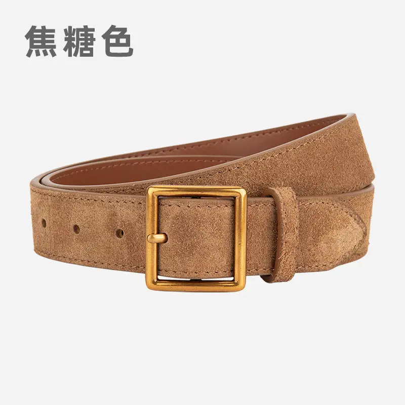 Women's Frosted Cowhide Belt with Gold Buckle, Maroon