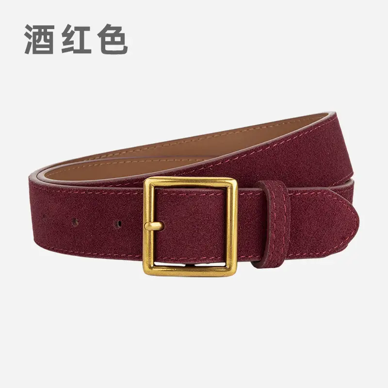 Women's Frosted Cowhide Belt with Gold Buckle, Maroon