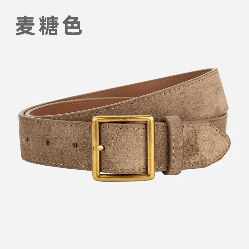 Women's Frosted Cowhide Belt with Gold Buckle, Maroon