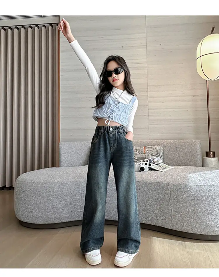 Girls' Jeans Autumn 2025 New Style Big Girl Loose Wide-Leg Pants Spring and Autumn Middle School Children's Pants — feature 10