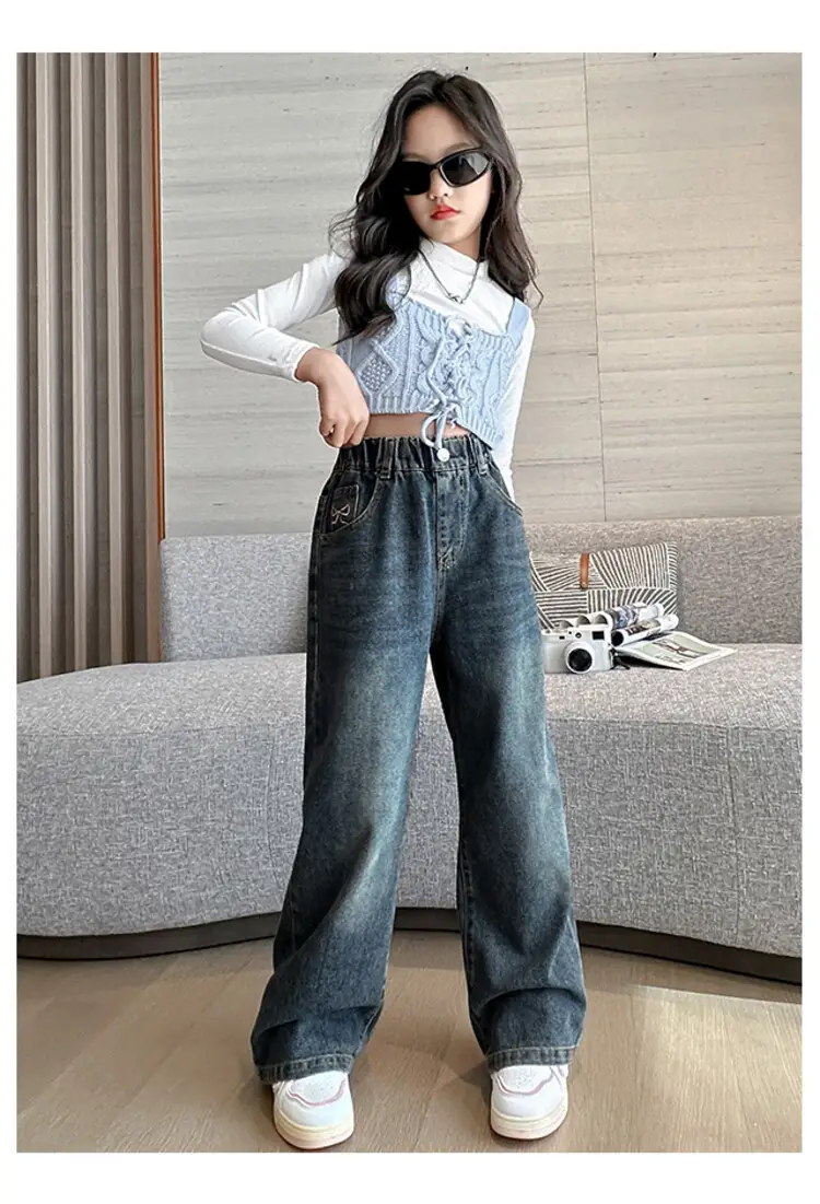Girls' Jeans Autumn 2025 New Style Big Girl Loose Wide-Leg Pants Spring and Autumn Middle School Children's Pants — feature 11