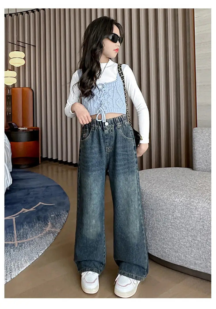 Girls' Jeans Autumn 2025 New Style Big Girl Loose Wide-Leg Pants Spring and Autumn Middle School Children's Pants — feature 13