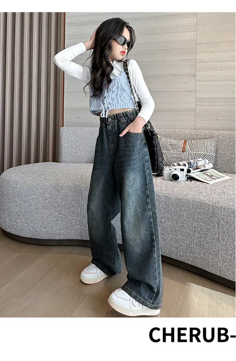 Girls' Jeans Autumn 2025 New Style Big Girl Loose Wide-Leg Pants Spring and Autumn Middle School Children's Pants — feature 15