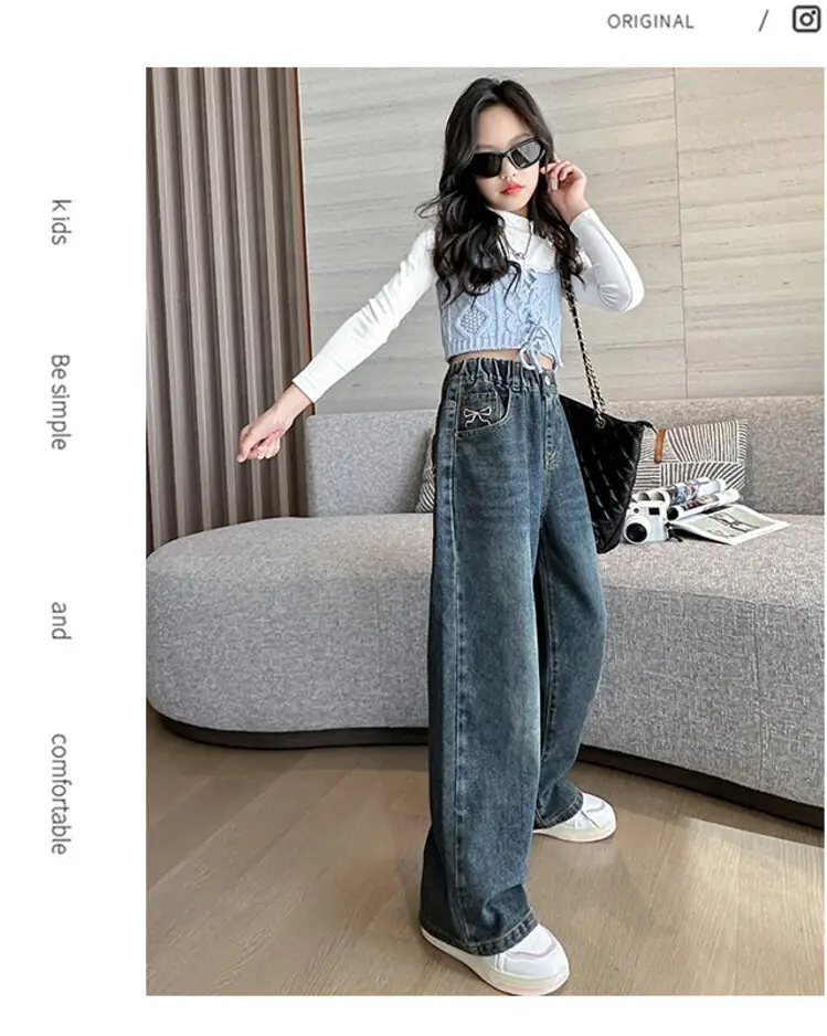 Girls' Jeans Autumn 2025 New Style Big Girl Loose Wide-Leg Pants Spring and Autumn Middle School Children's Pants — feature 16